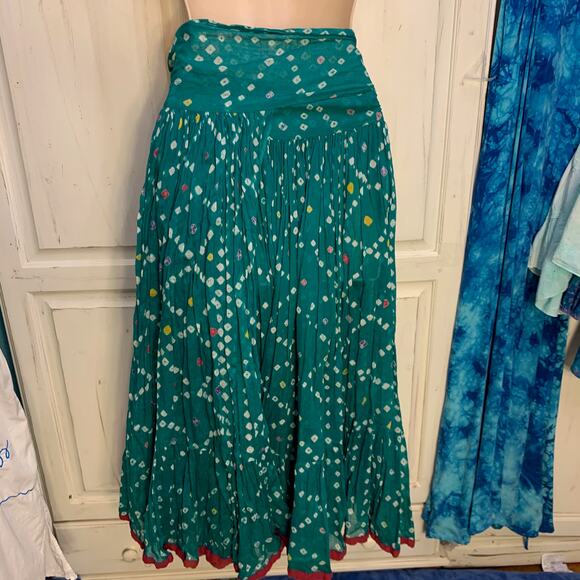 VINTAGE 70's SEVENTIES ADINI COTTON BLOCK PRINT WRAP SKIRT S FESTIVAL BOHO! - Picture 3 of 9